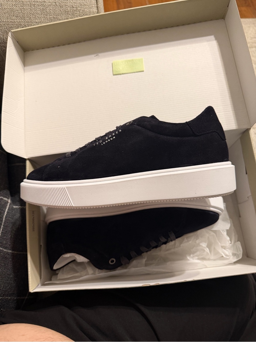 Ted Baker Black Suede Low-Top Sneakers with White Platform